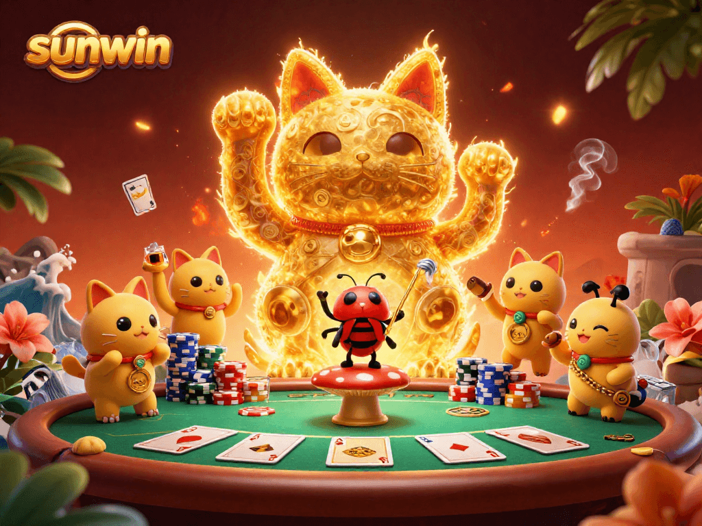 Catch the sunwin wave with dynamic casino elements in a vibrant 3D illustration.