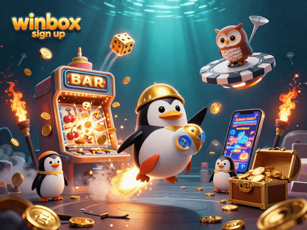 Experience the excitement of winbox sign up with vibrant casino elements and golden treasures.
