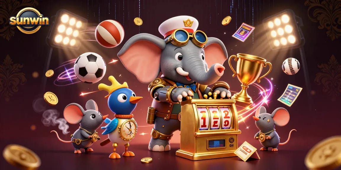 Experience thrilling gameplay with sunwin's dynamic steampunk casino scene featuring sports-themed elements.