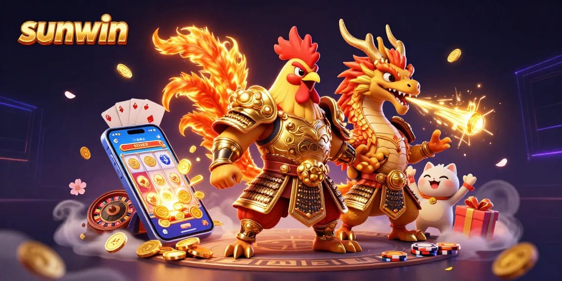 Experience the excitement of sunwin with a vibrant 3D scene showcasing casino game elements and dynamic characters.