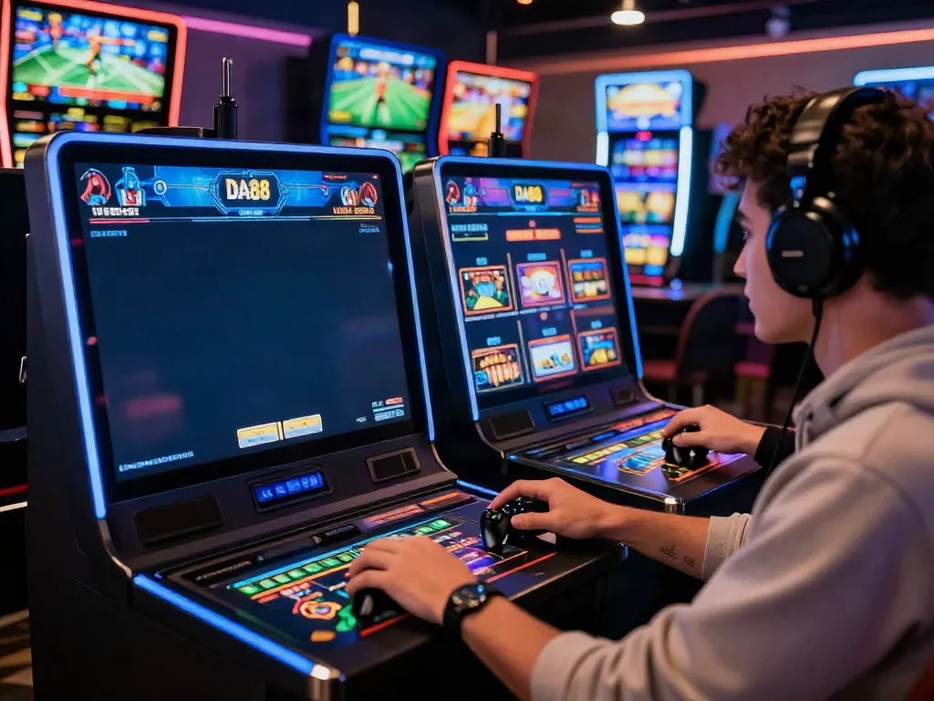 Intense gaming moment showcasing DA88 online casino setup with vibrant visuals.