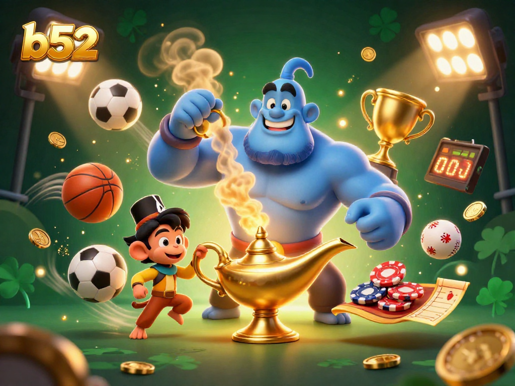 Engage with the thrilling b52 gaming experience featuring vibrant genie and sports elements.