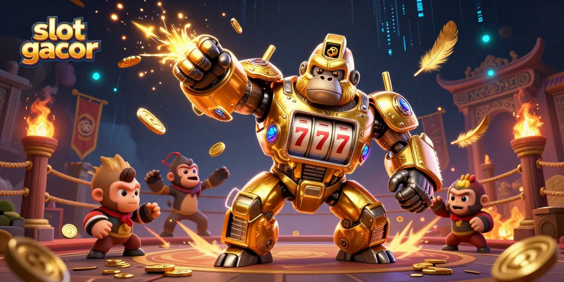 Experience the thrill of slot gacor with a dynamic golden gorilla mech in action.