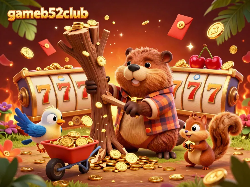 Experience the thrill of gameb52club with exciting golden coins and vibrant slot elements in a dynamic casino scene.