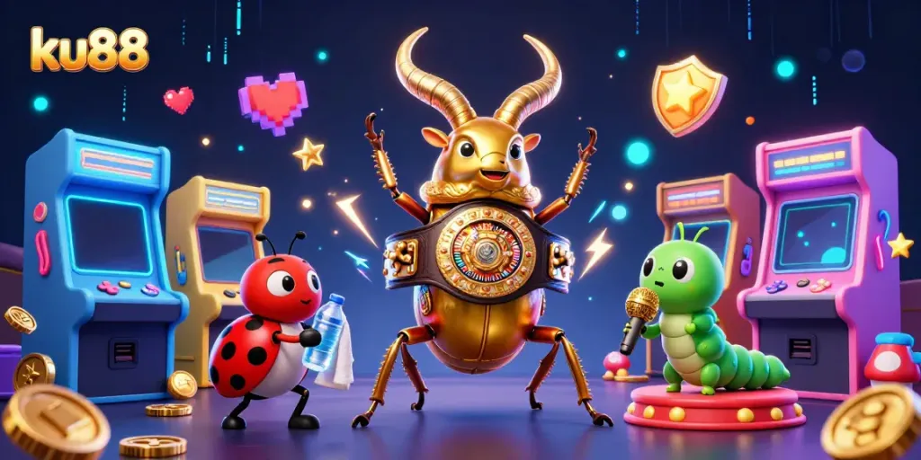 Experience thrilling bets at ku88 with a 3D cartoon illustration of an epic casino showdown.