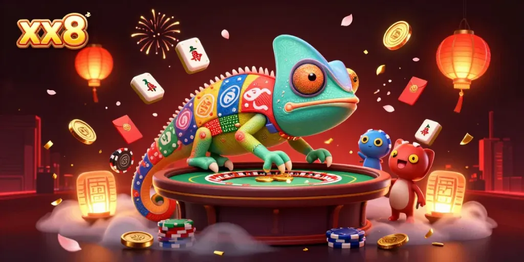Experience the lively gaming atmosphere with the chameleon casino owner and vibrant elements at xx8.