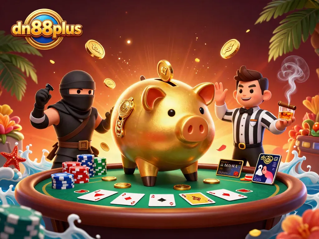 Experience the excitement of gaming with dn88plus's dynamic casino scene featuring vibrant characters.