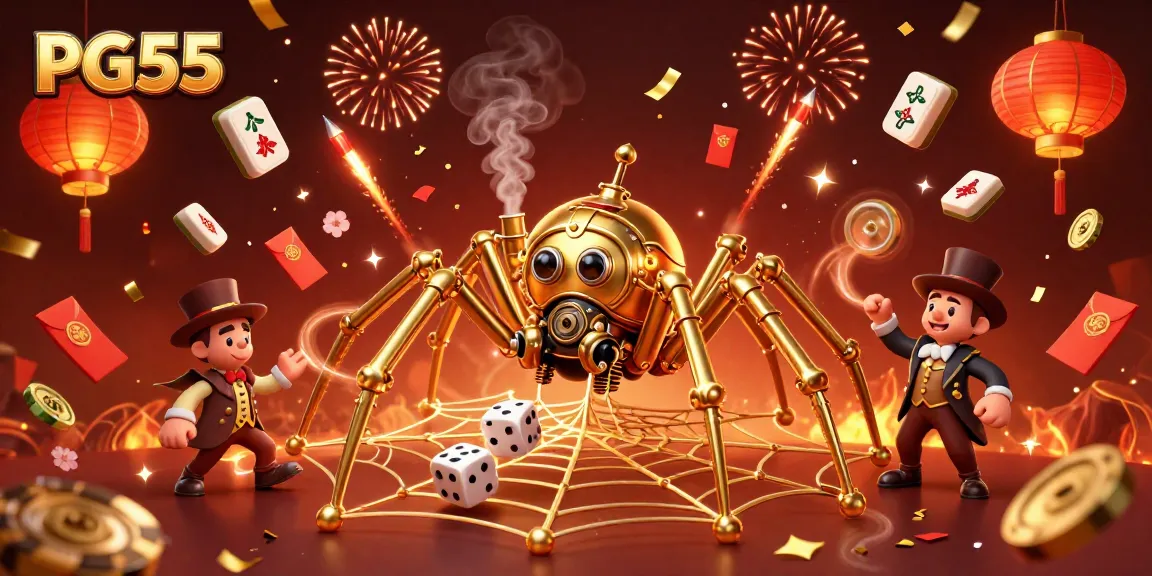 Win big with PG55 in a captivating steampunk casino scene with festive elements.