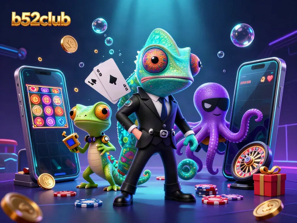 Play thrilling games at b52club with a secret agent chameleon, tech-savvy gecko, and a villainous octopus!