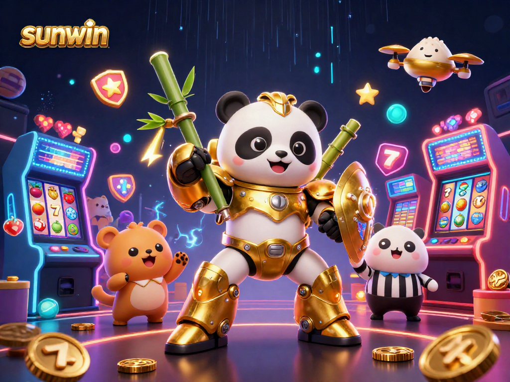 Join the fun at sunwin, where the golden panda battles for slots in an electrifying casino scene!