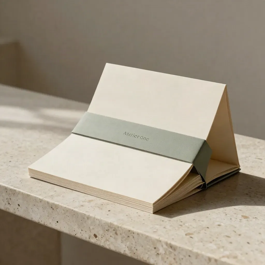 Launch bundle proofs, mini guide and packaging sleeves on travertine in soft studio light.