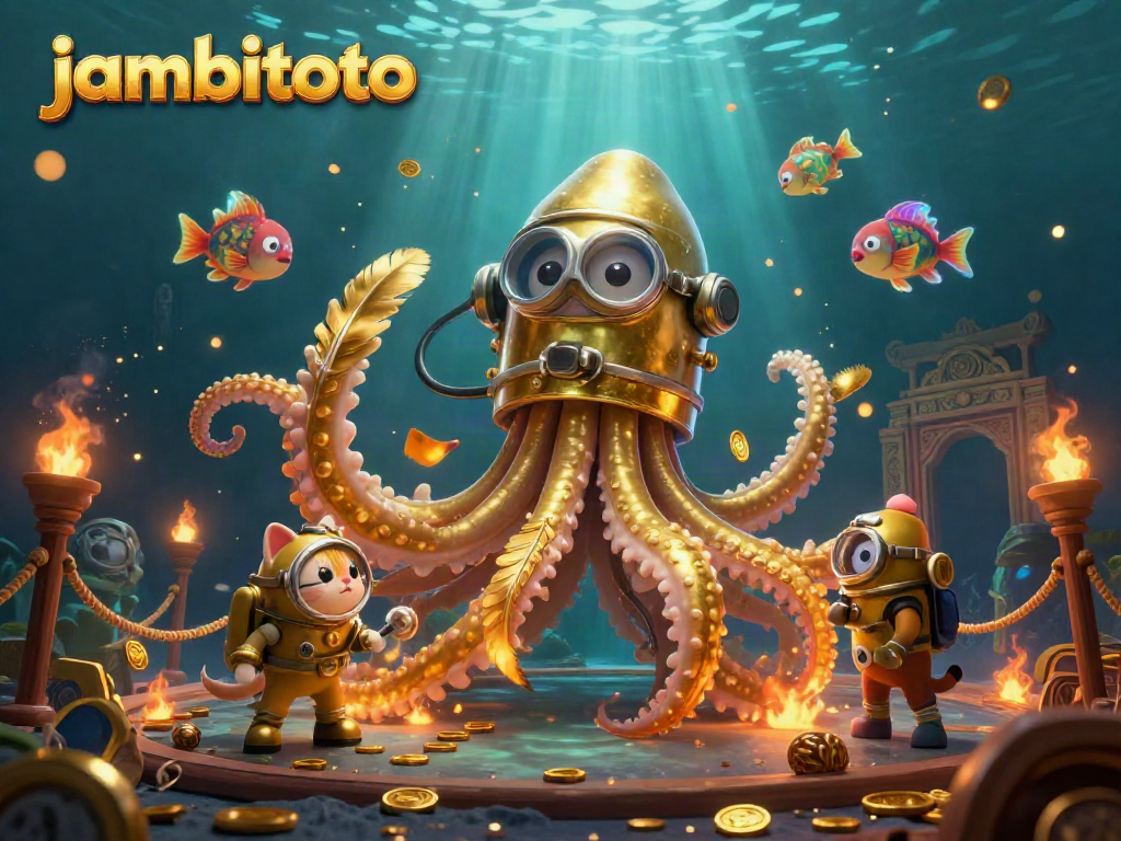 Experience the thrill of jambitoto with a kraken emerging from treasure in this vibrant casino scene.