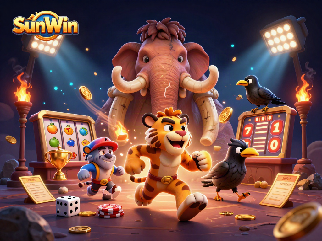 Experience the thrilling atmosphere of SunWin with casino elements and engaging characters in action.