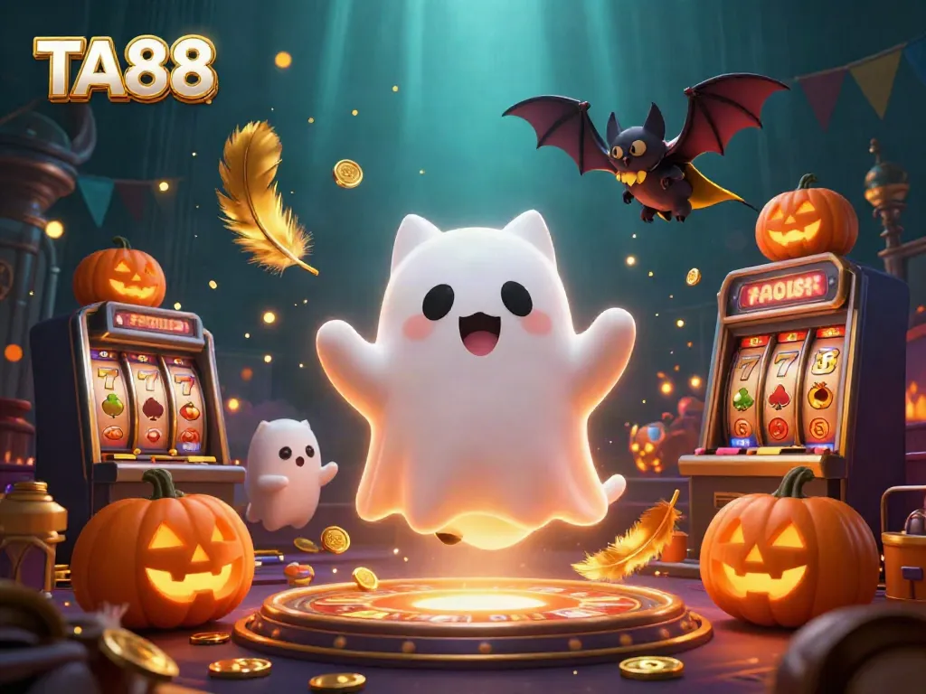 Experience TA88's thrilling casino adventure with a ghost cat, a bat, and glowing jack-o-lanterns.