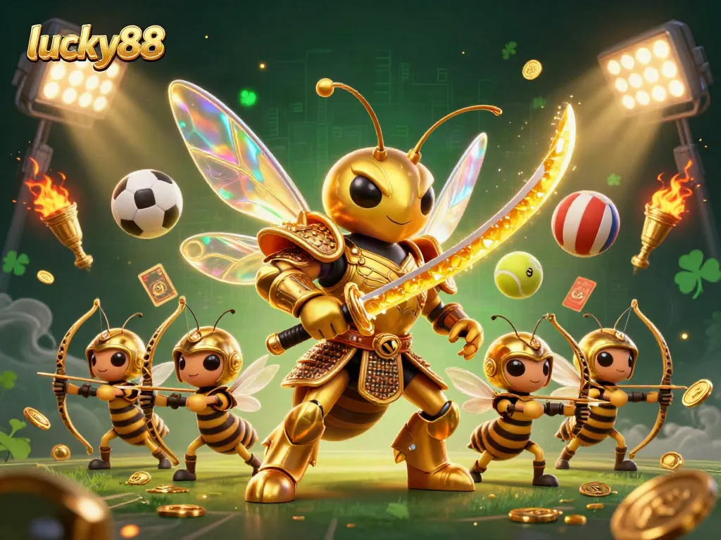 Experience thrilling action with lucky88's dynamic sports betting scene featuring golden hornets and cash prizes.