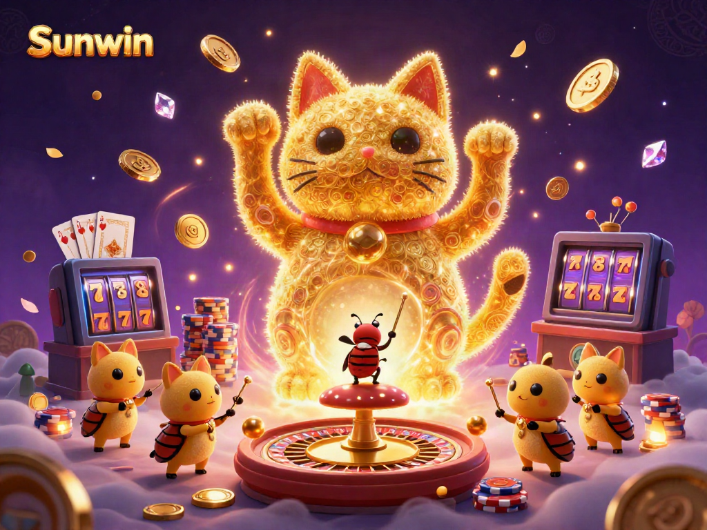 Experience thrilling wins with Sunwin's vibrant casino symbols in a rich, dynamic scene.