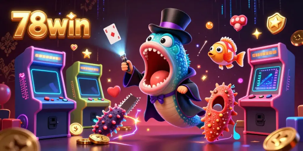 Experience thrilling casino action with 78win's dynamic illustration featuring underwater gambling magic.