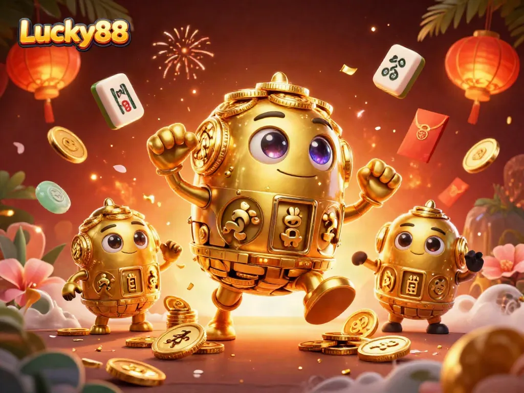 Experience thrilling wins with Lucky88's vibrant 3D casino illustration featuring Golem and festive elements.