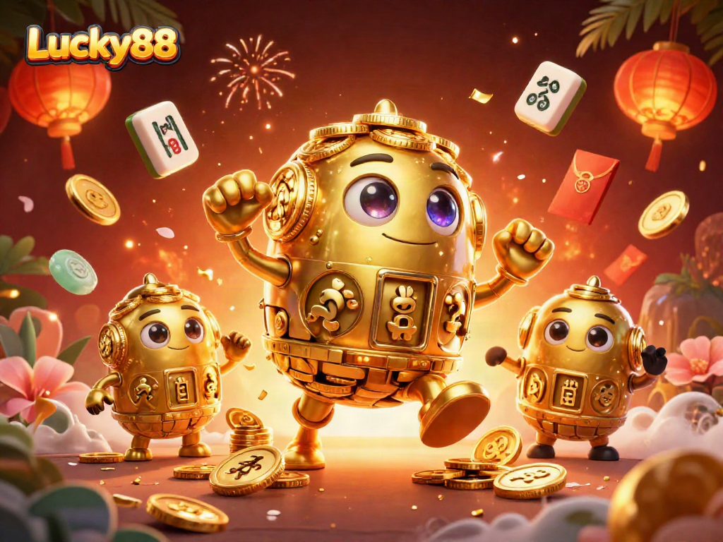 Experience thrilling wins with Lucky88's vibrant 3D casino illustration featuring Golem and festive elements.