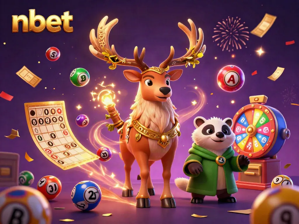 Engage in thrilling lottery action with nbet's dynamic 3D illustration showcasing vibrant gaming elements.