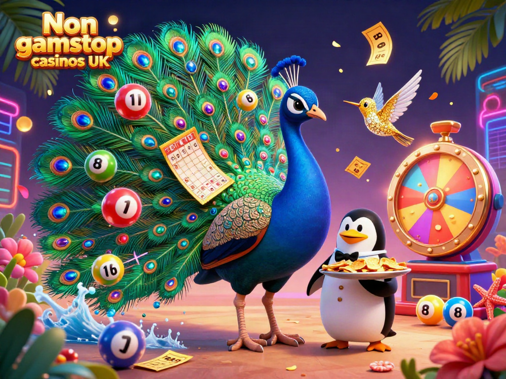Experience the excitement of Non gamstop casinos UK featuring vibrant illustrations of exciting games and characters.