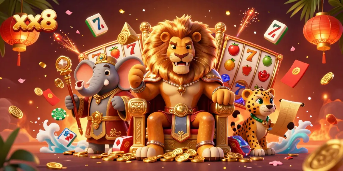 Experience the excitement of xx8 with lion king and royal casino elements, dynamic gold and red visuals.