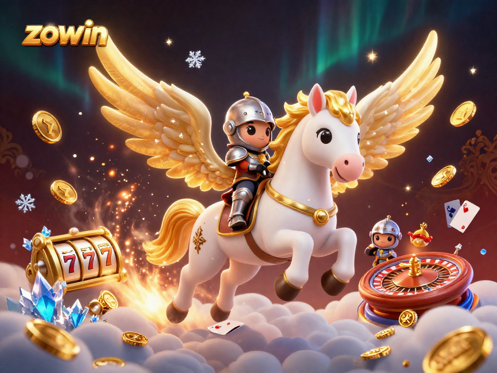 Experience the excitement of zowin with a celestial theme featuring slot reels and a magical atmosphere.