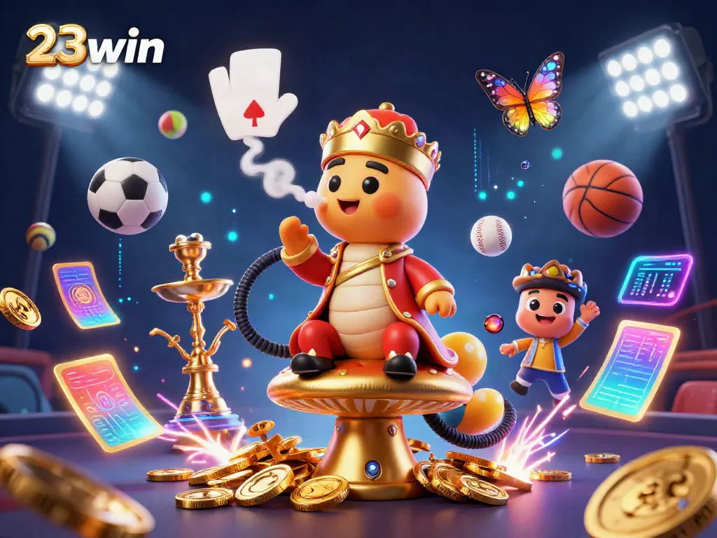 Experience thrilling gaming with 23win's vibrant casino elements featuring dynamic sports balls and rich visuals.