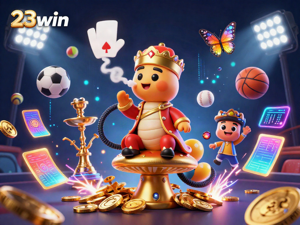 Experience thrilling gaming with 23win's vibrant casino elements featuring dynamic sports balls and rich visuals.