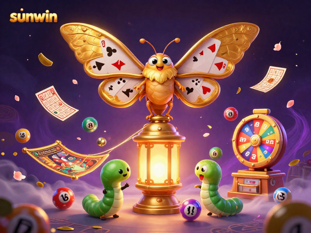 Experience vibrant gaming excitement with sunwin as a 3D moth symbolically enhances casino festivities.
