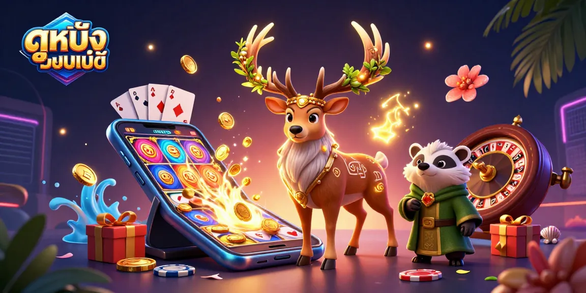 Play slots with ดูหนังออนไลน์ magic in a vibrant 3D casino scene of mystical characters.