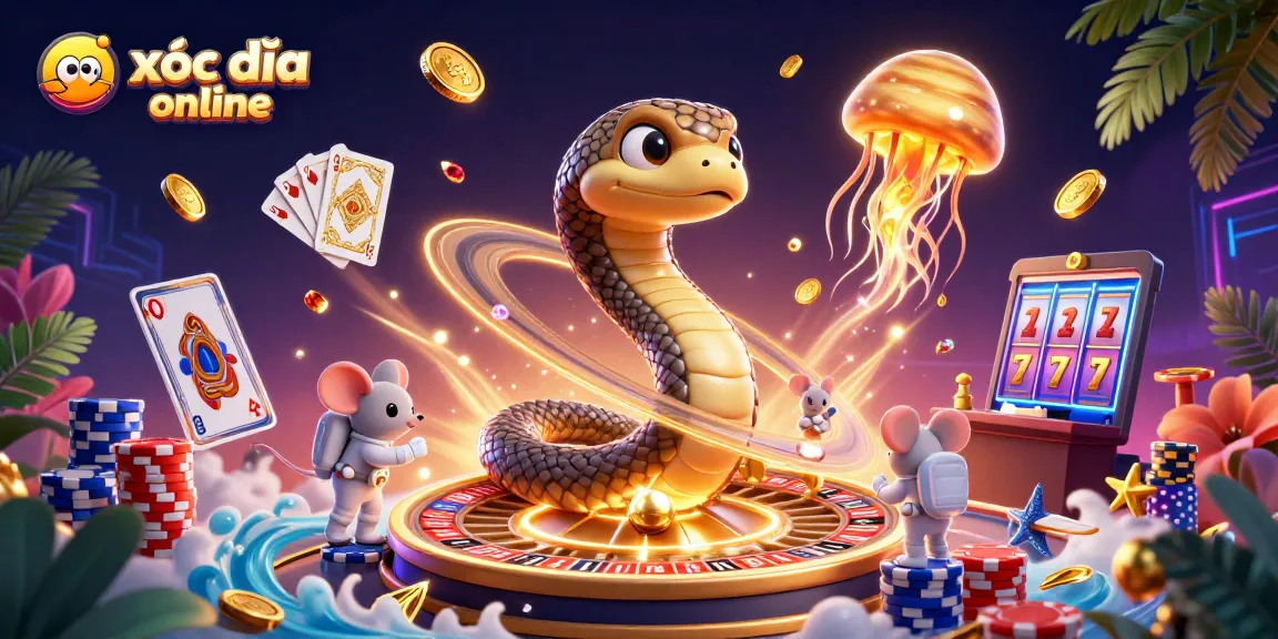 Engage in thrilling xóc đĩa online action with bet-placing astronaut mice and a cosmic dealer.