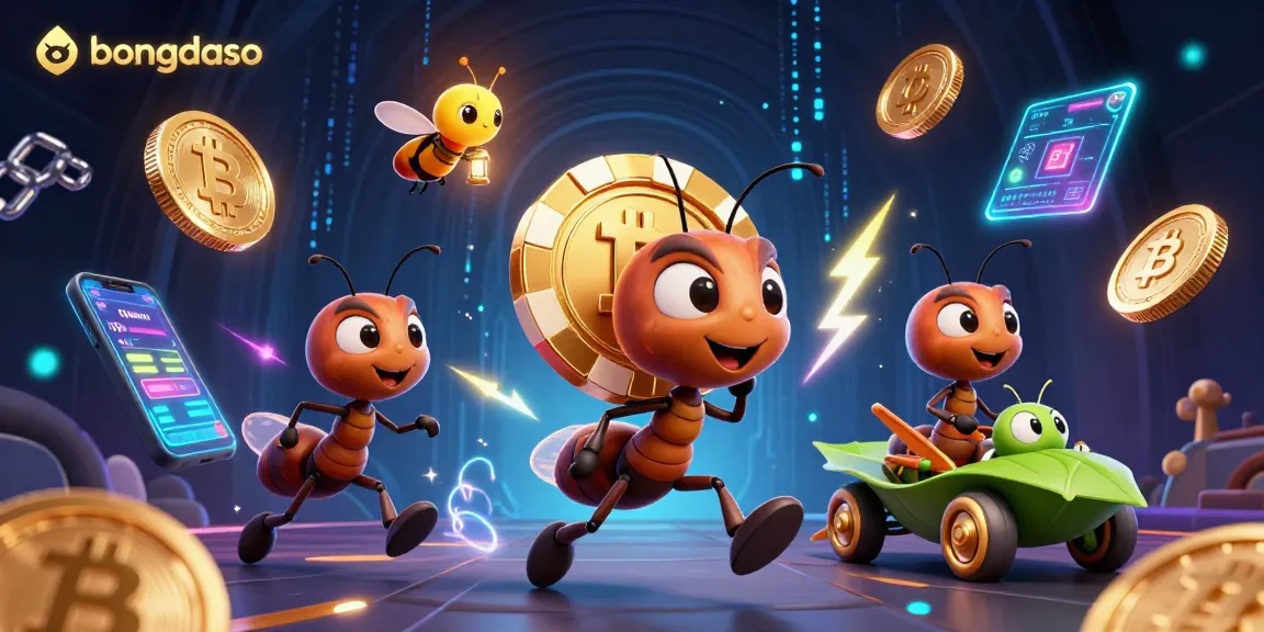 Engage with bongdaso while ants transport a golden poker chip in a dynamic casino heist scene.