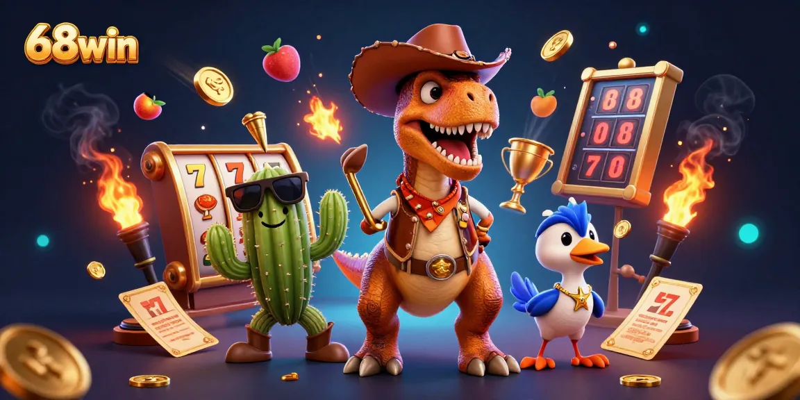 Experience exciting slots action with 68win featuring dynamic T-Rex and casino elements.