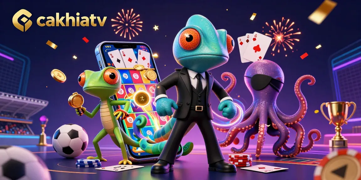 Cakhiatv showcases a vibrant digital scene of colorful sports betting excitement with characters and casino elements in action.