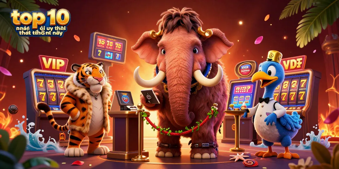 Experience the excitement of top 10 nhà cái uy tín nhất hiện nay in an illustrated casino scene with vibrant characters.