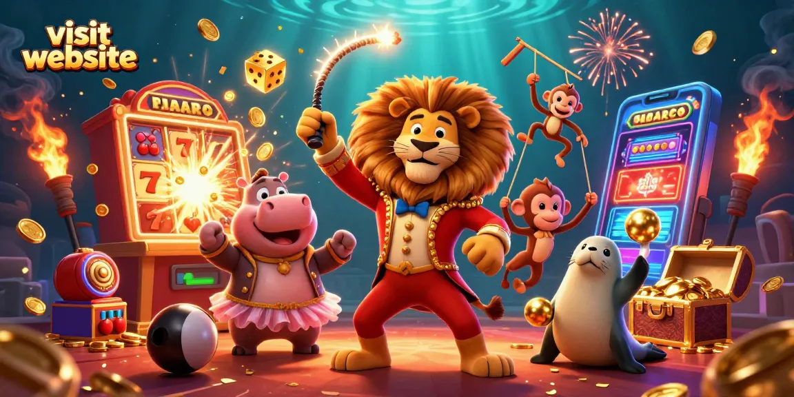 Visit website for exciting gaming action at dynamic 3D casino illustration with vibrant characters.