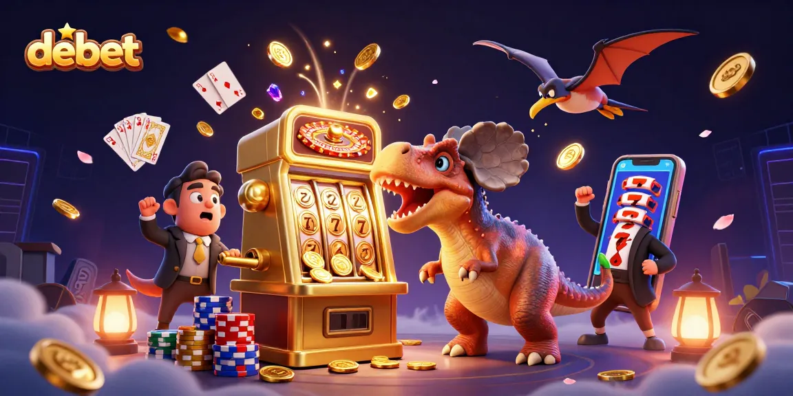 Experience debet excitement as a pachycephalosaurus activates a jackpot, with a panic-stricken ankylosaur manager.