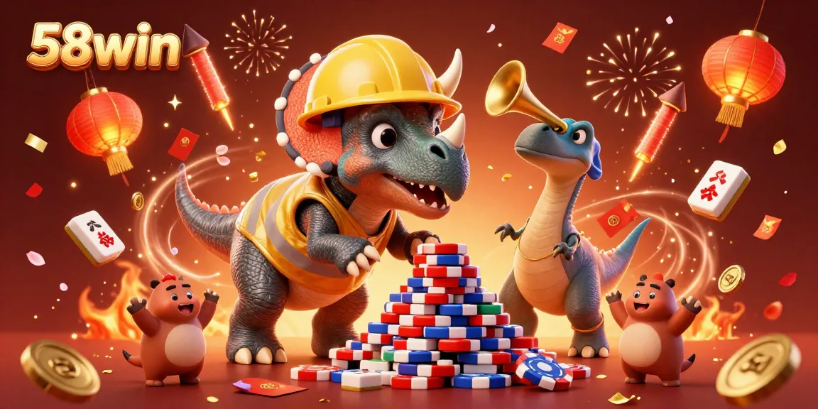 Join the thrilling action at 58win with a vibrant casino scene illustrated in 3D.