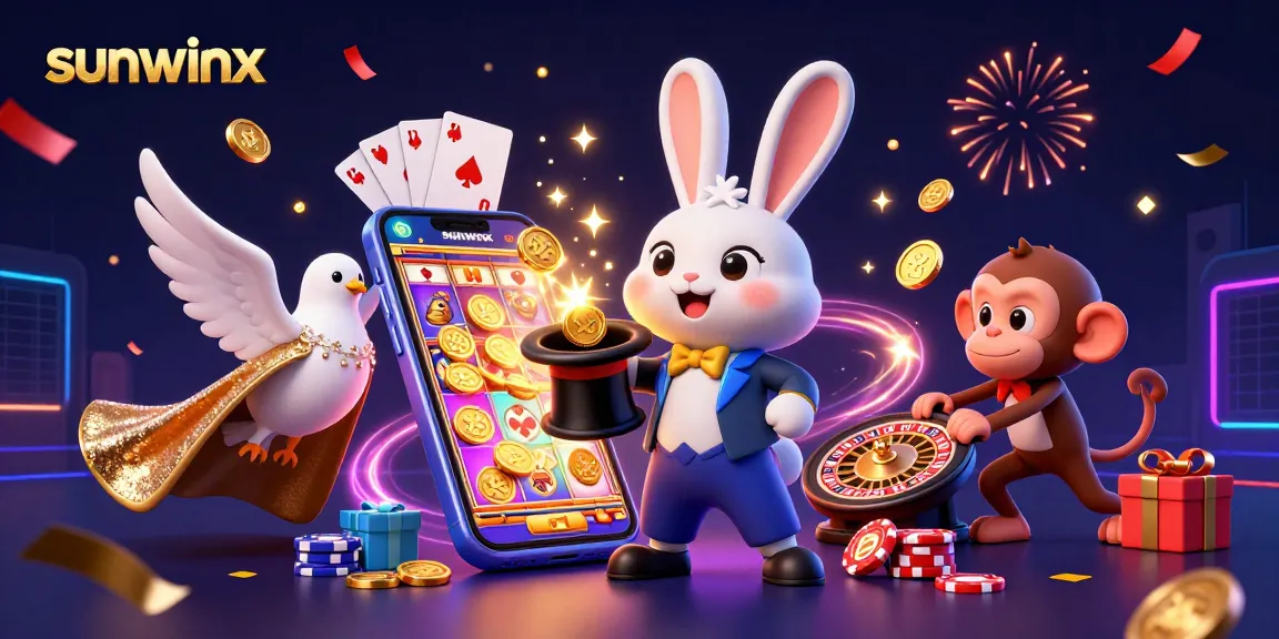 Experience sunwinx magic with slot games and golden coins in this vibrant 3D illustration.
