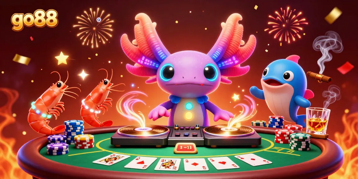 Engage with exciting gaming experiences at go88, featuring a dynamic 3D casino scene of colorful characters and poker action.