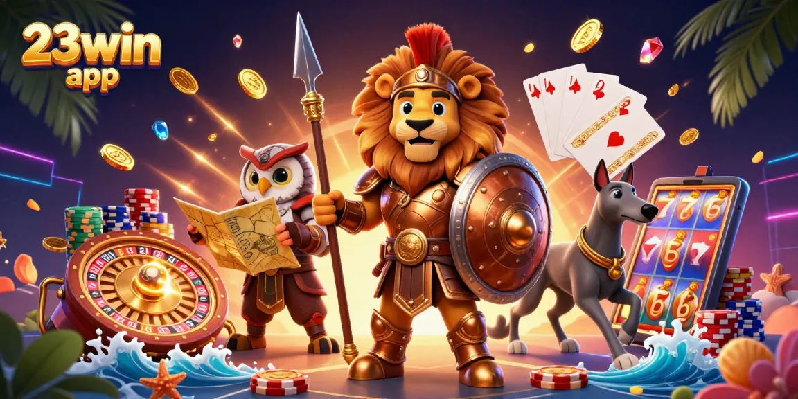 Experience thrilling gaming with the 23win app, featuring vibrant characters and dynamic casino elements.