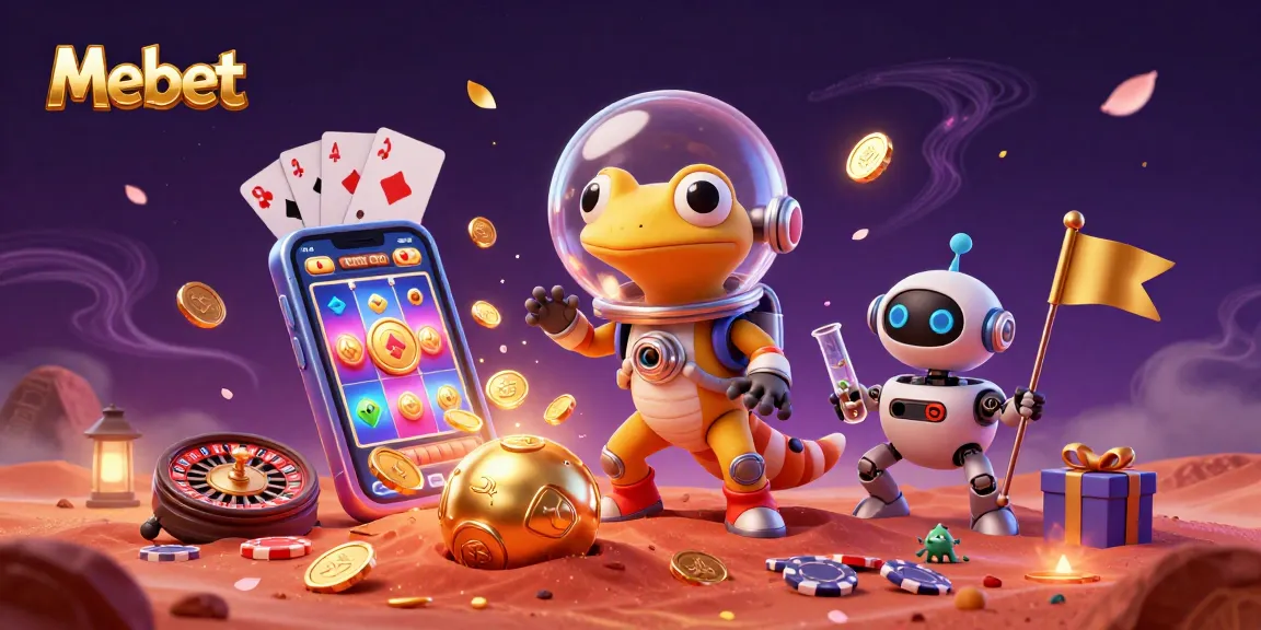 Mebet's exciting Mars casino, featuring a Martian gecko with casino elements and vibrant atmosphere.