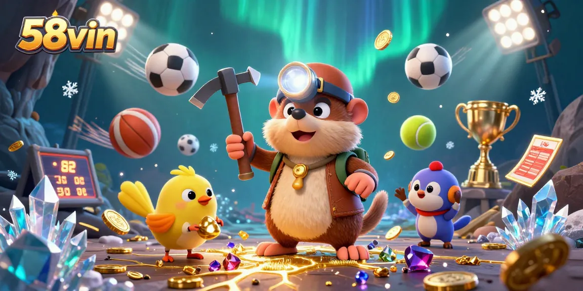 Engage with thrilling 58vin betting action featuring treasure hunters in a vibrant 3D casino environment.