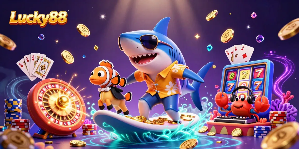 Experience thrilling gaming action with Lucky88 at a vibrant underwater casino scene.