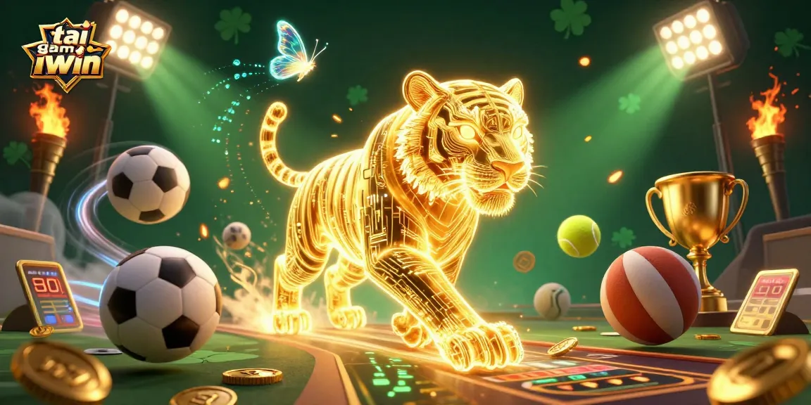 Engage with tai game iwin in an electrifying 3D casino scene filled with dynamic sports elements.
