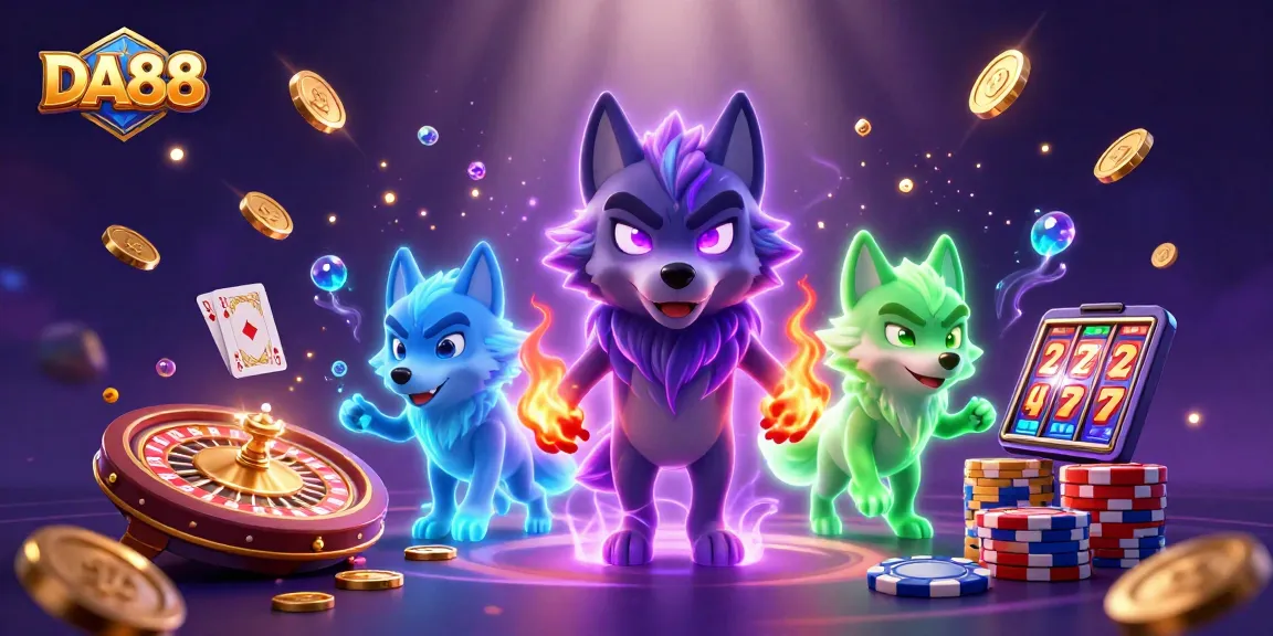 Experience DA88 excitement in a vibrant casino scene filled with magical effects and gaming elements.