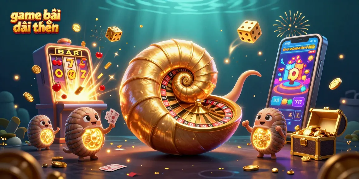 Exciting game bài đổi thưởng scene featuring a giant nautilus roulette, flying cards, and jackpots!
