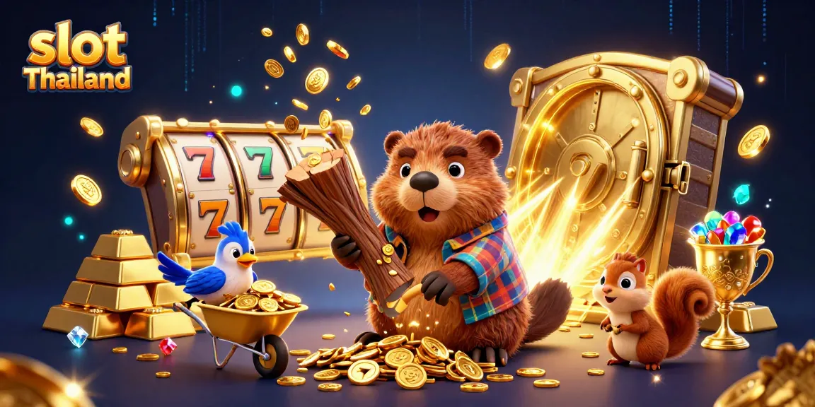 Menangkan slot Thailand dengan karakter 3D hewan menarik di ilustrasi kasino penuh harta.