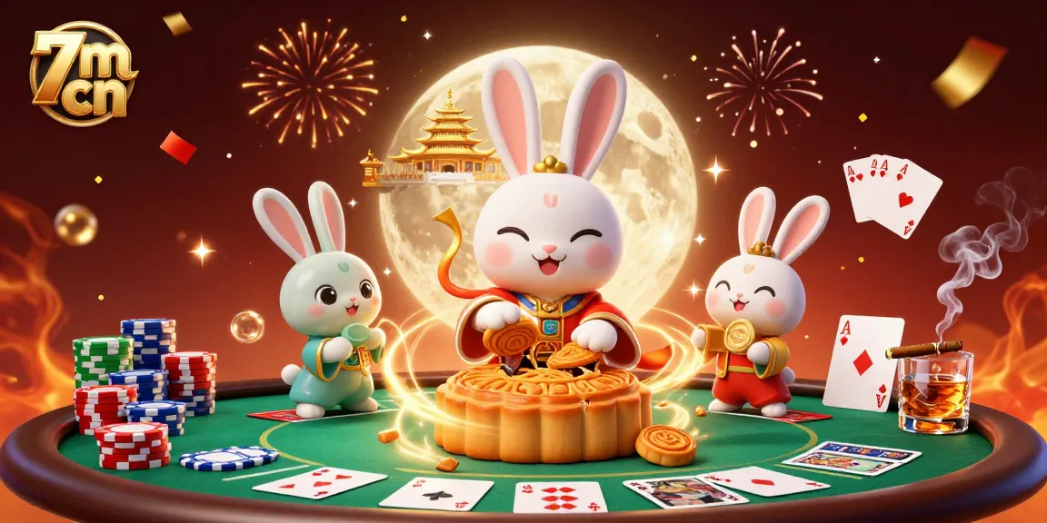 Experience 7m cn excitement with the moon rabbit and poker chips in this vibrant casino scene.